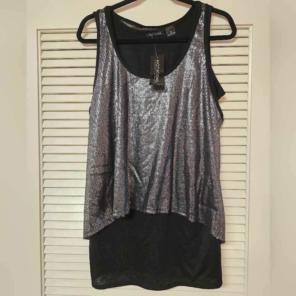 Notations - (NWT) Black & Grey Sequin Racerback Tunic Top